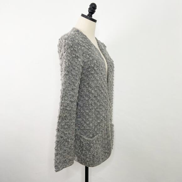 Vintage Le Roy Pom Pom Knit Cardigan Gray Wool Open Front Preppy Twee Size L - Picture 3 of 10